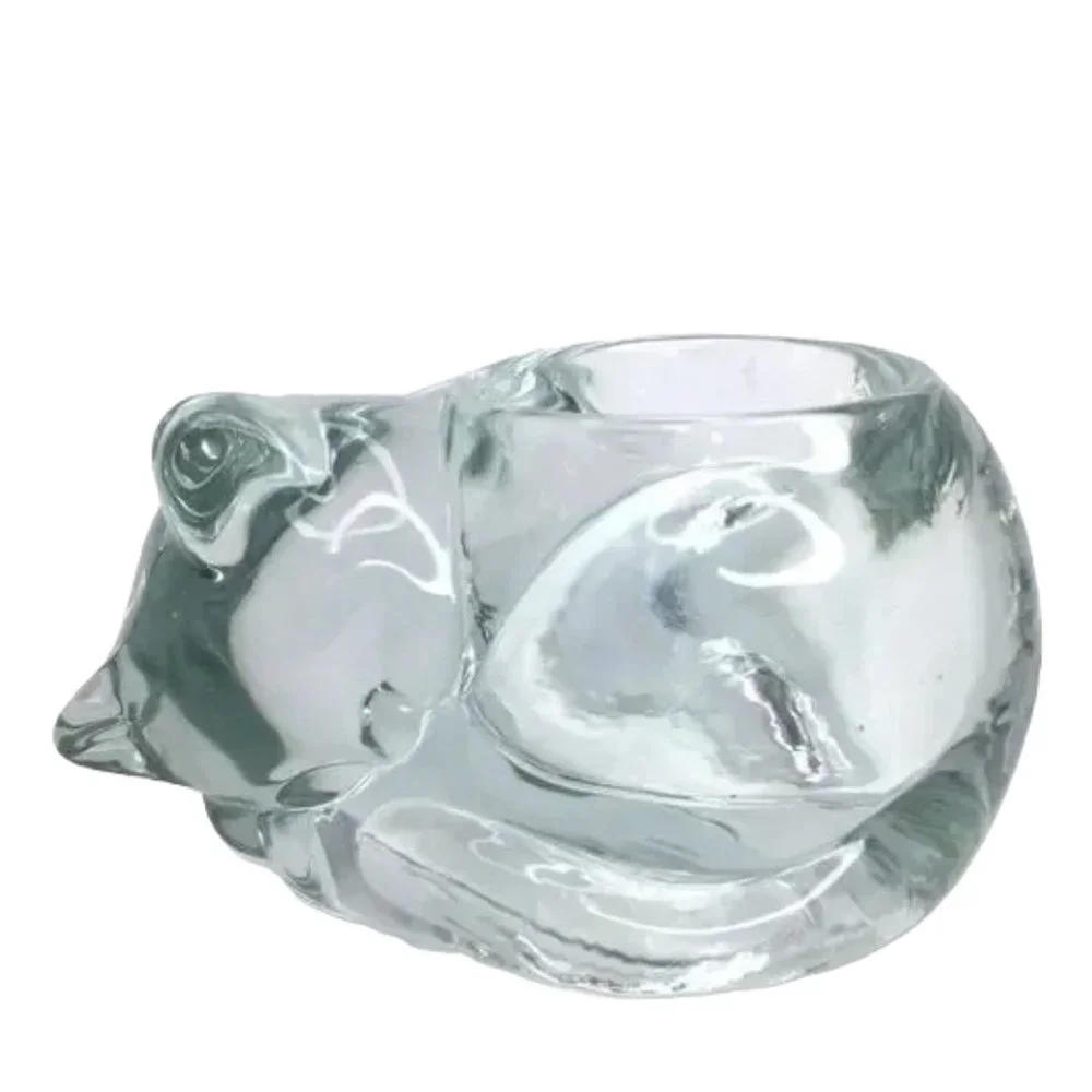 INDIANA GLASS Kitty Cat Glass Votive Candle Holder with Hand Crochet Doily